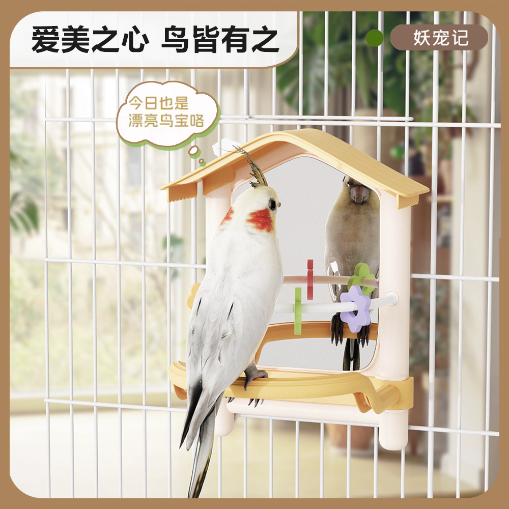 鹦鹉啾啾镜玩具照镜鸟笼挂饰解闷互动梳洗镜子啃咬鹦鹉玩具