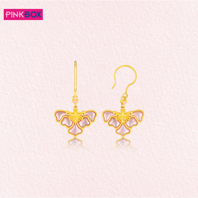 PINKBOX/蝴蝶黄金耳饰镶珍粉贝时尚简约金耳钩晶蝶/OGE127(B)