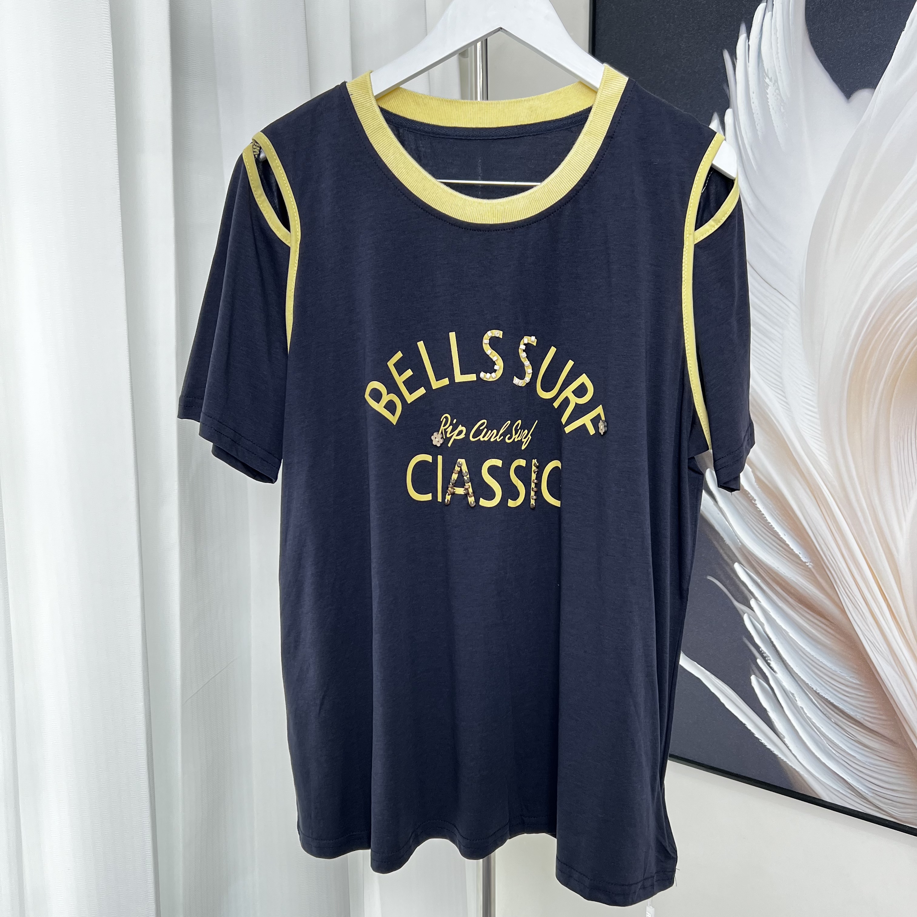 【妃儿红】夏季重工休闲款撞色短袖-7706