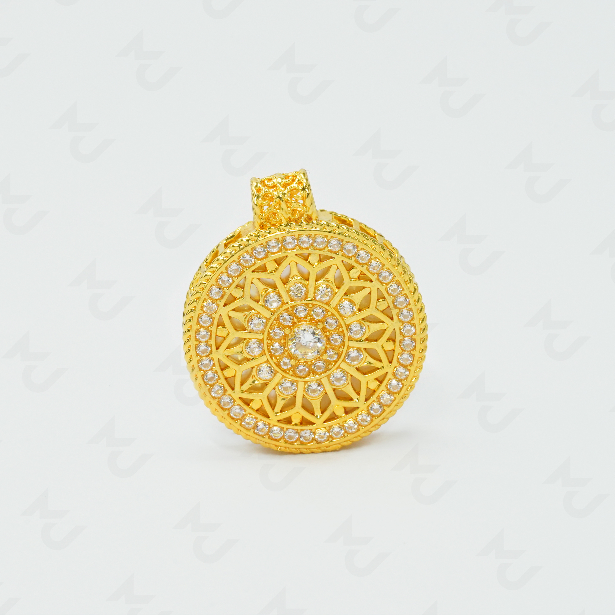 【通体18k金】白贝满镶太阳花经典罗盘吊坠 寓意顺遂【QL07453】