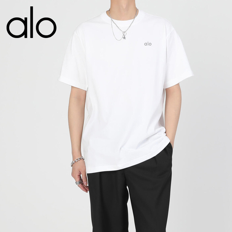 alo 基础重磅纯色短袖T恤男女士夏季宽松纯棉经典百搭白色打底衫