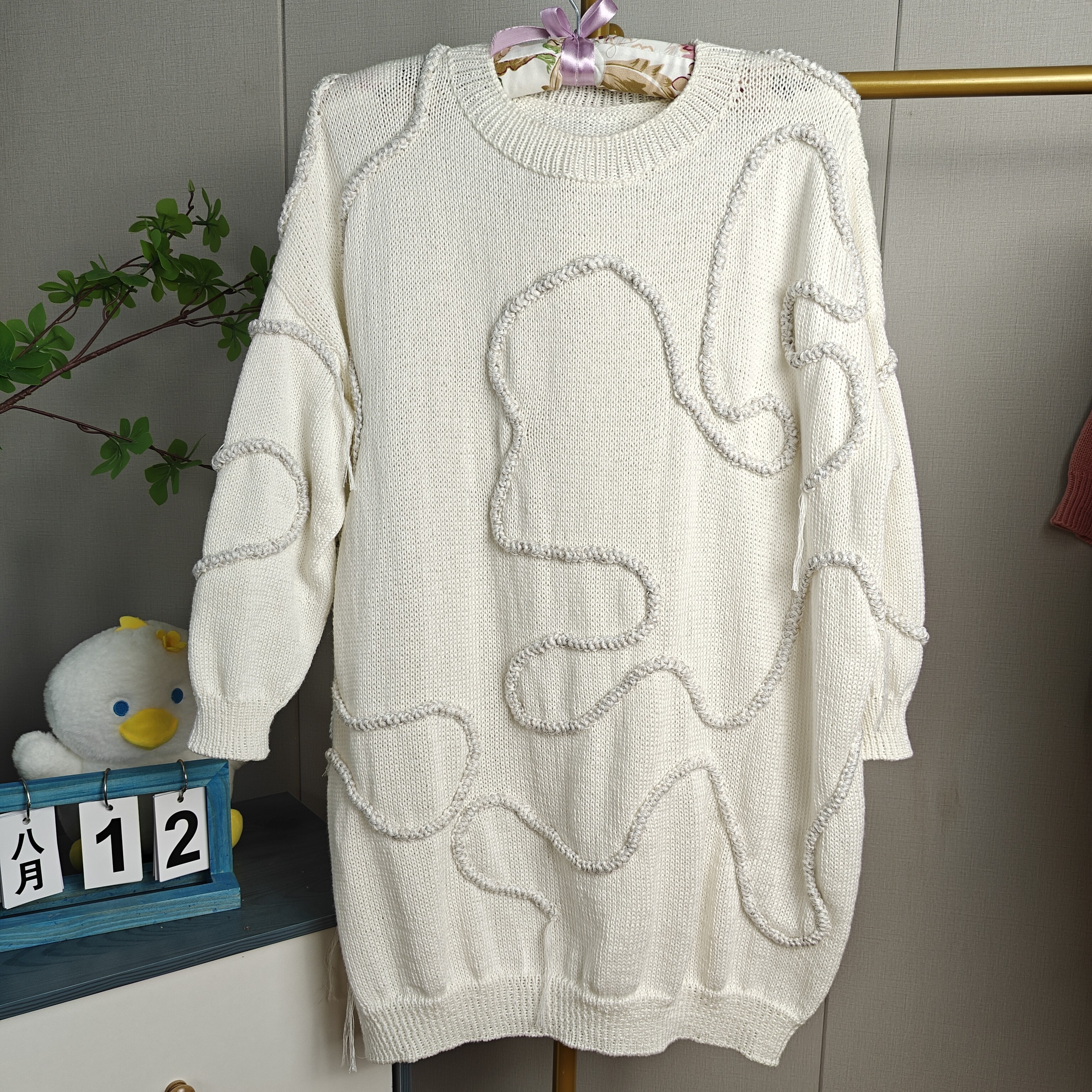 立秋后的第一件长袖毛衣针织裙Tee休闲风圆领手工编织材料包