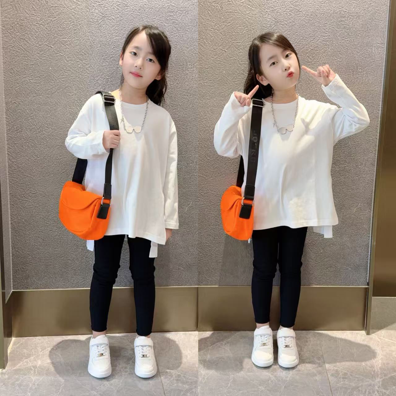 女童白色休闲长袖T恤2025秋季新款宽松卫衣叠穿内搭儿童打底衫潮