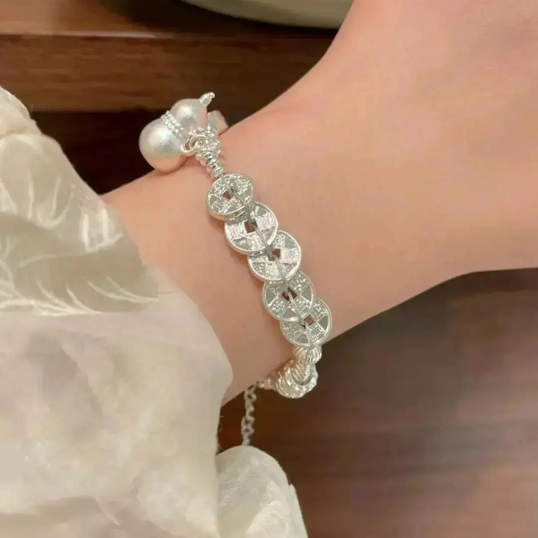 999.9银古法葫芦五帝钱手链