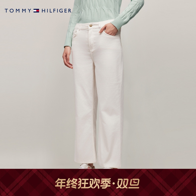 Tommy秋冬女装灯芯绒潮流复古通勤纽扣拉链宽松直筒休闲长裤43631