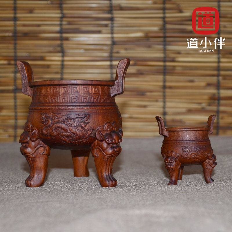 香炉 三足香炉 雷击枣木 仿古 手工雕刻 