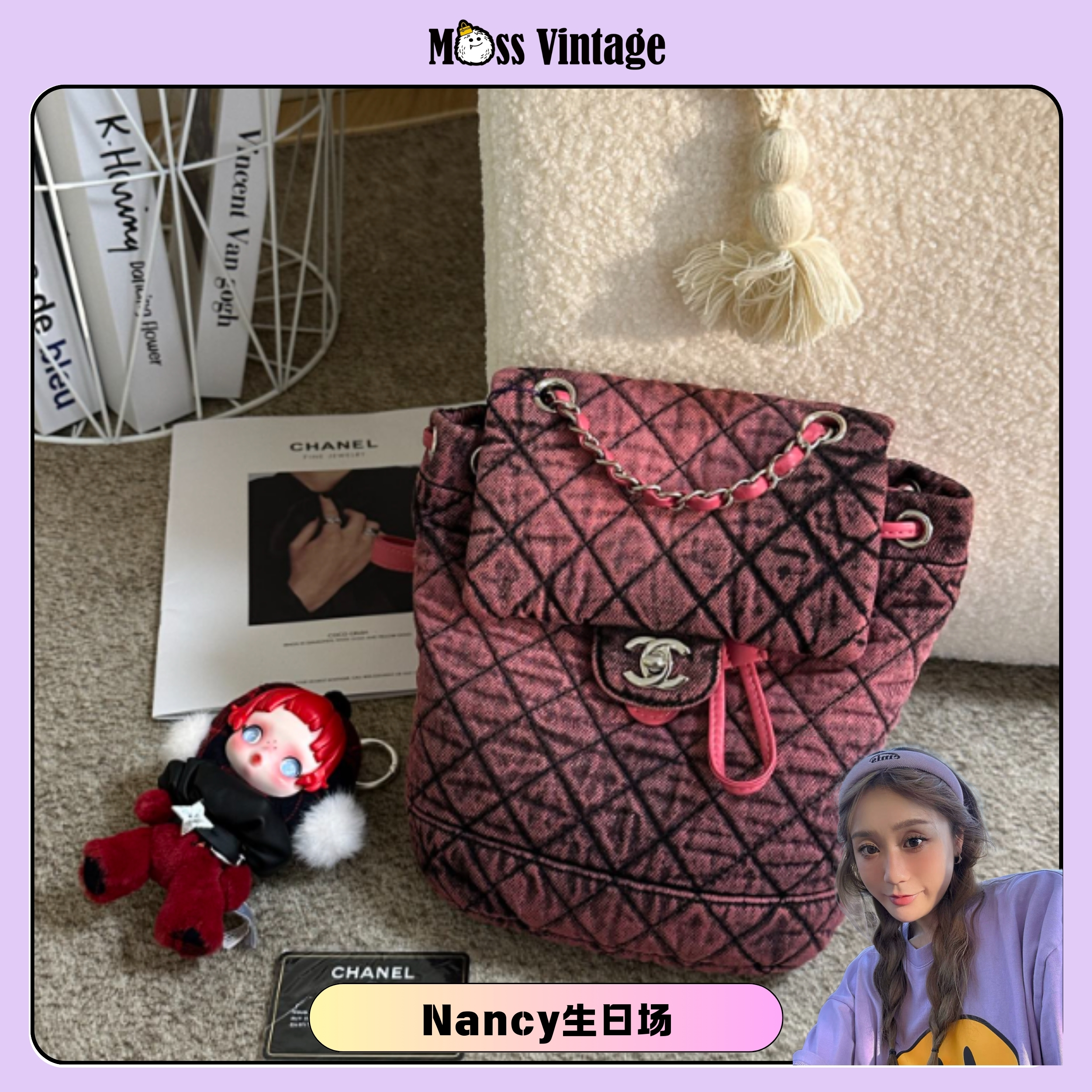 99新 Chanel/香奈儿 生日-红色牛仔渐变萨尔斯堡双肩包/85917