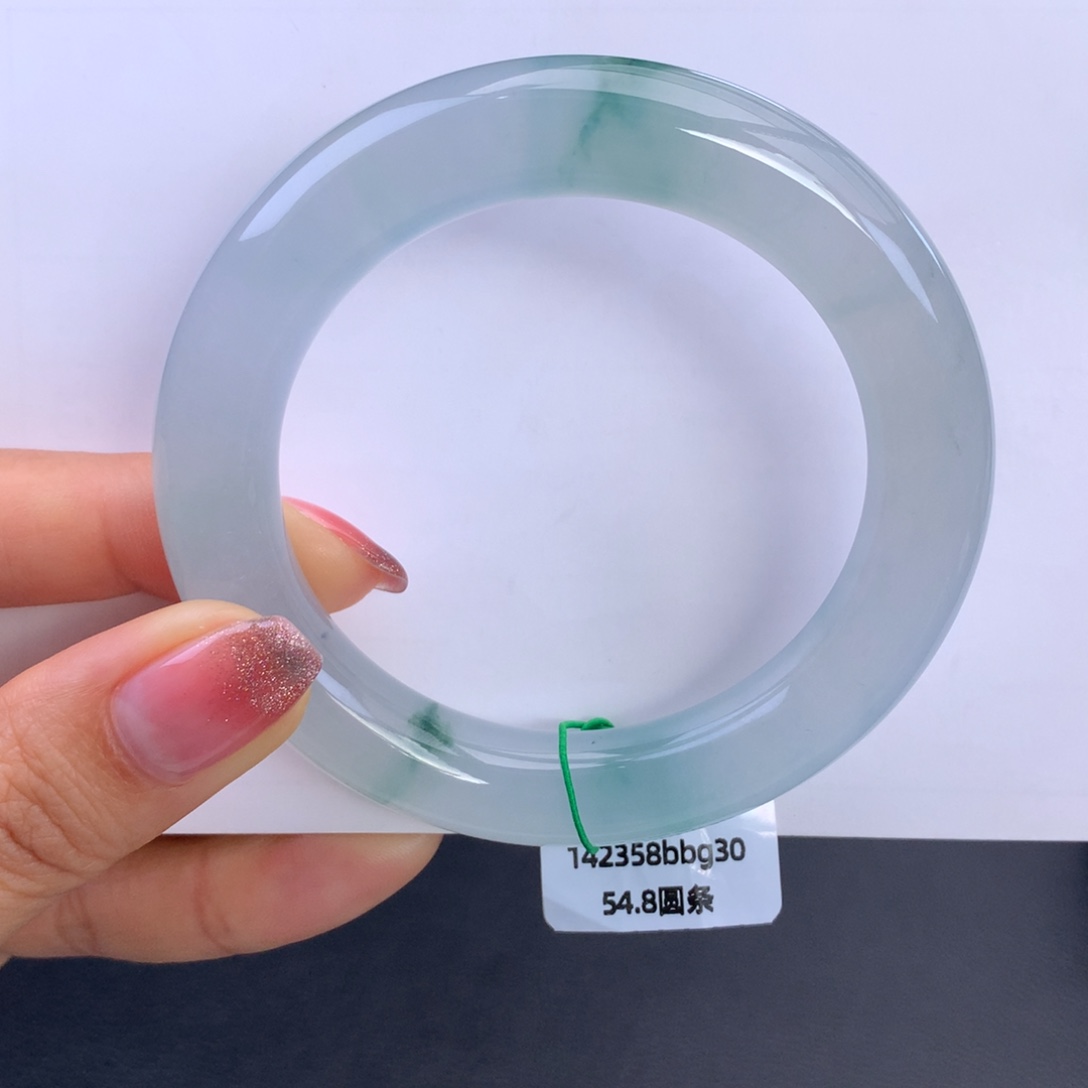 翡翠未镶嵌手镯冰胶蓝水飘花圆条手镯