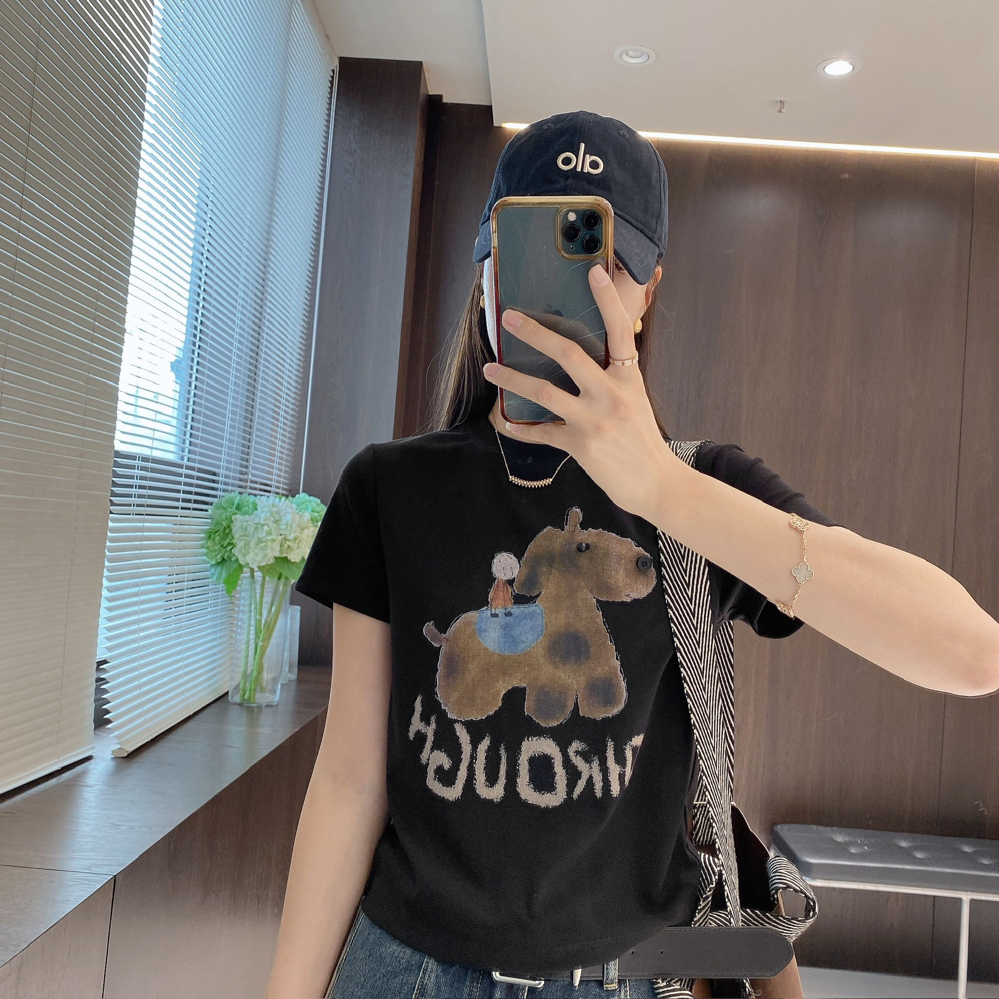 IMFLY金小金自制女装 T恤DYW9616早秋百搭休闲圆领小狗短袖上衣