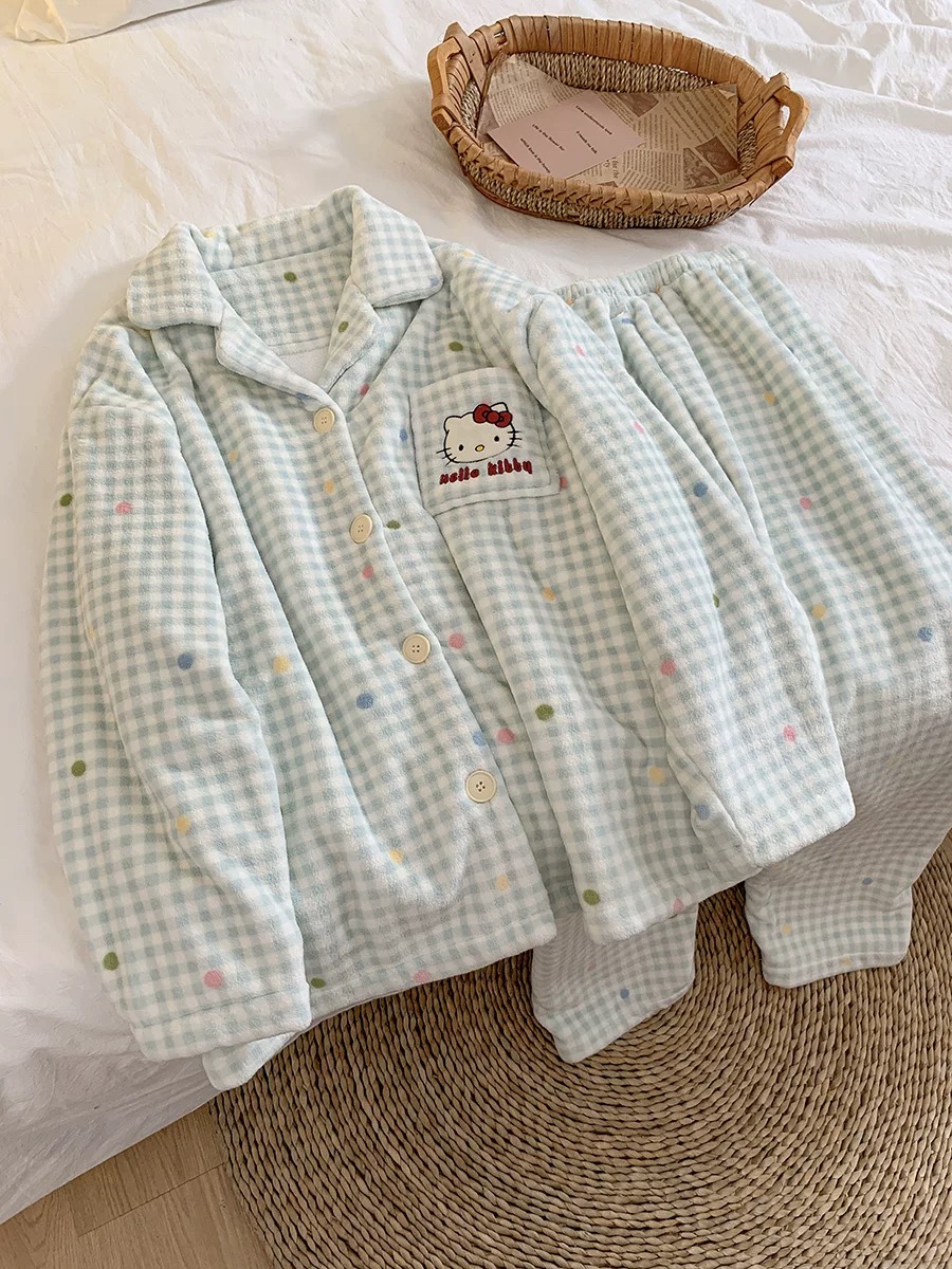 长袖冬季法兰绒睡衣家居服套装睡衣睡衣女款爆款睡衣女秋冬款