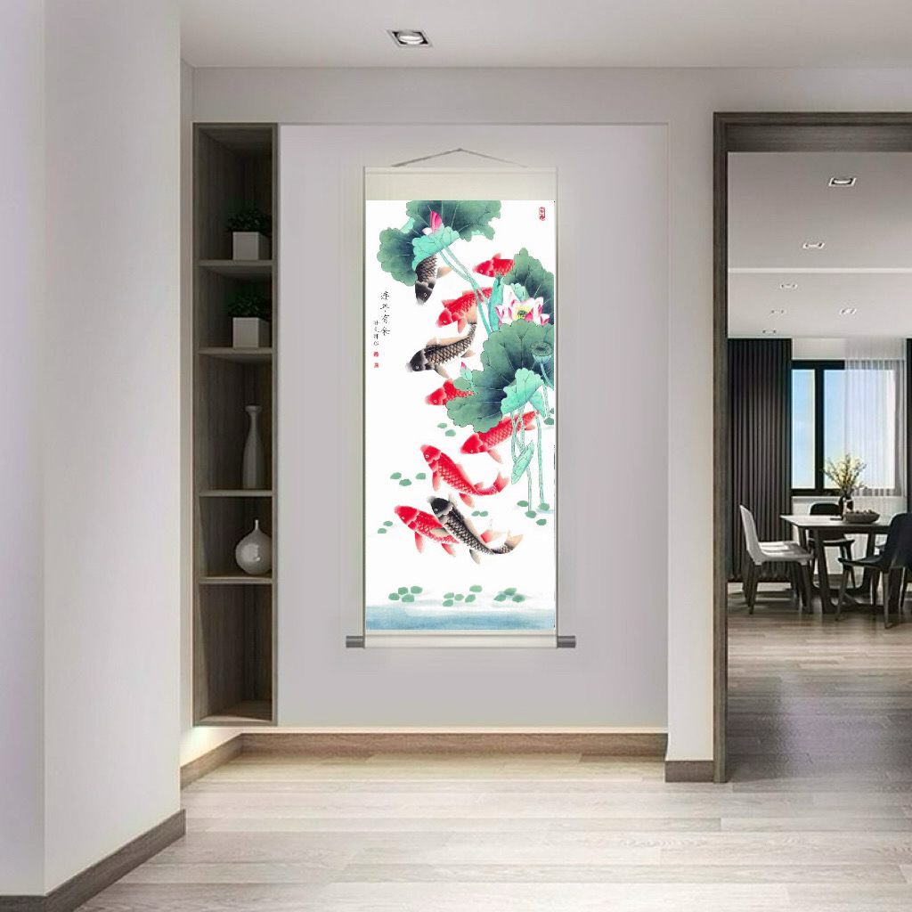 《新连年有余》180*72CM竖幅客厅走廊书房茶室办公室山水画