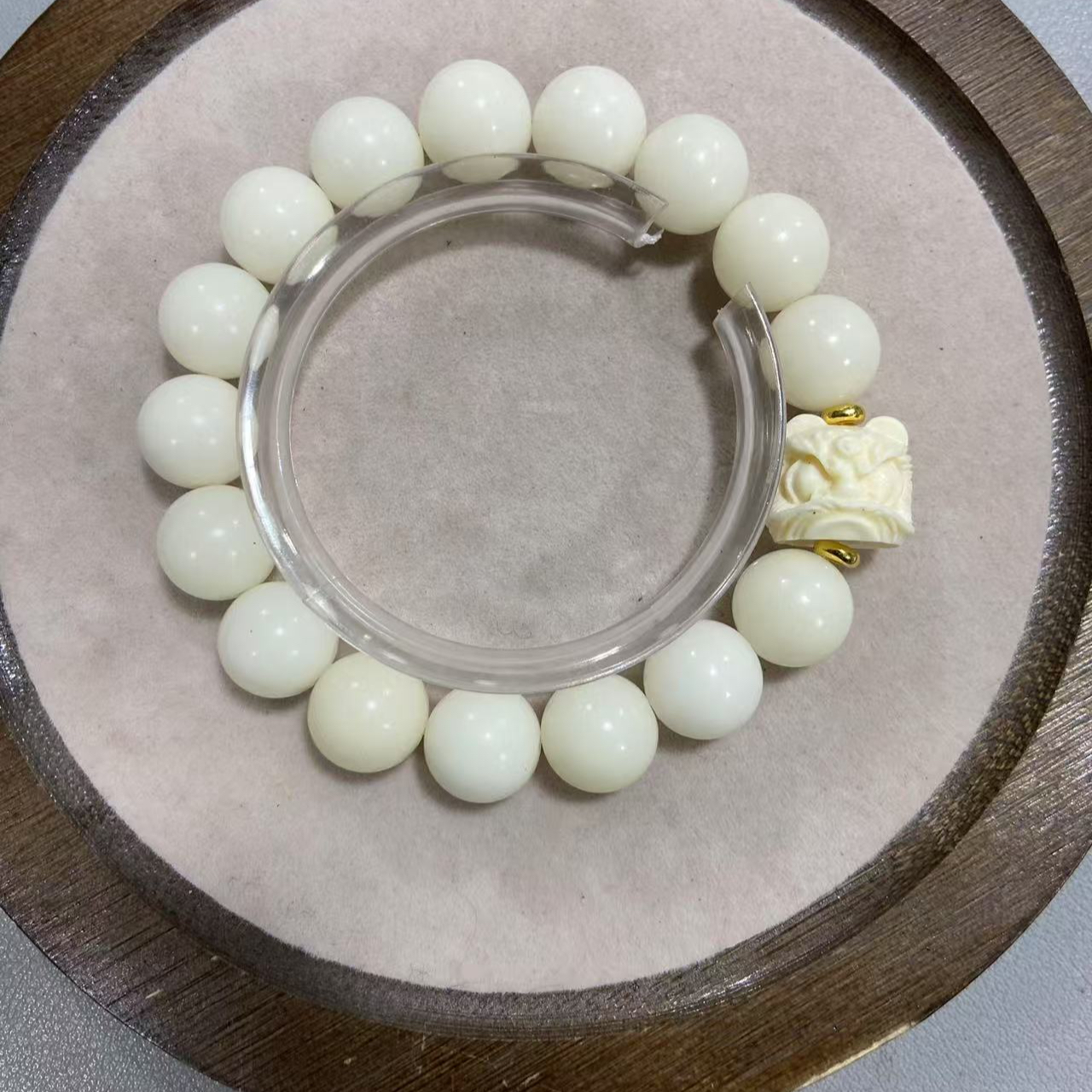 P819羊脂白菩提圆珠卡1.2醒狮款手串