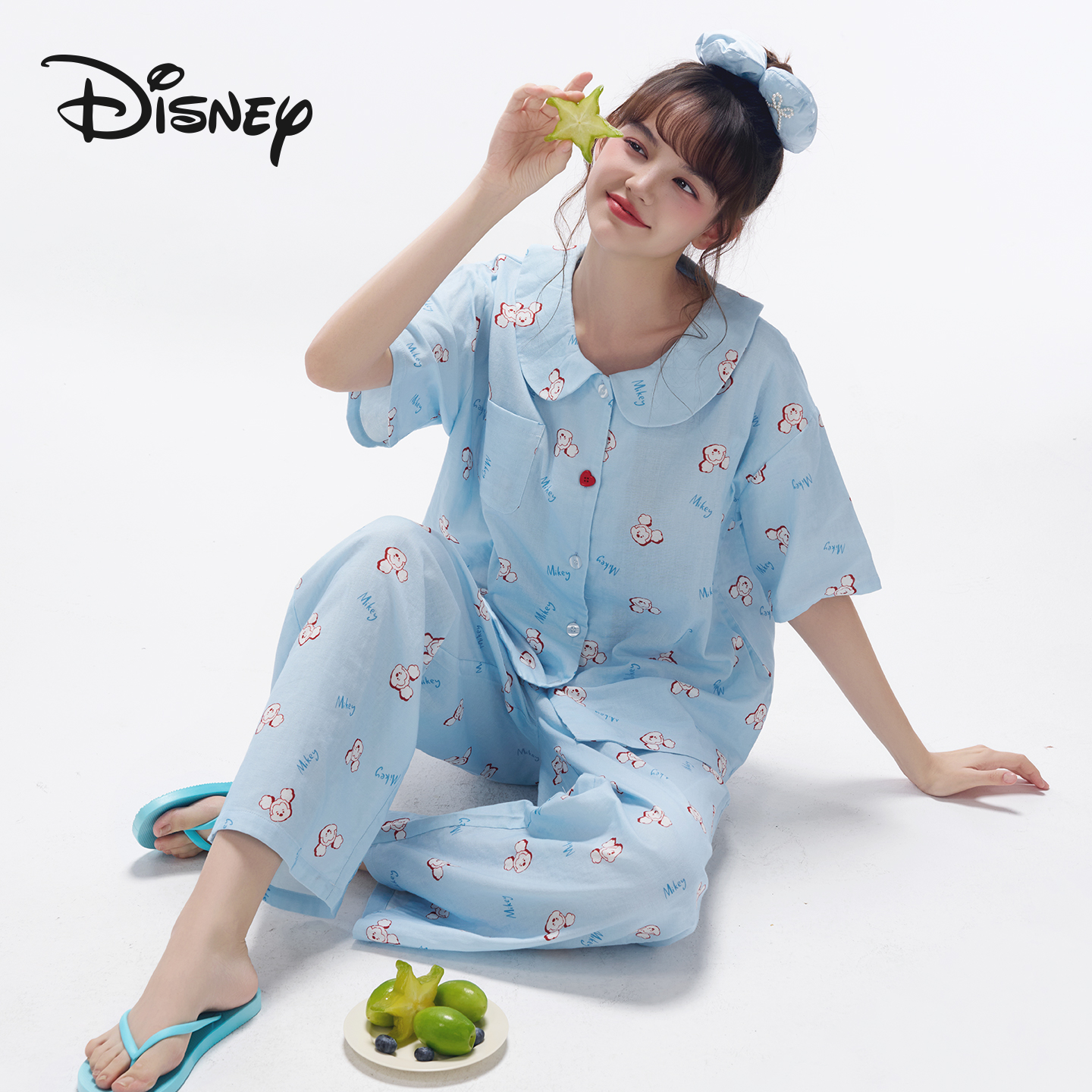 Disney/迪士尼纯棉夏季新款短袖长裤可外穿睡衣薄款家居服套装