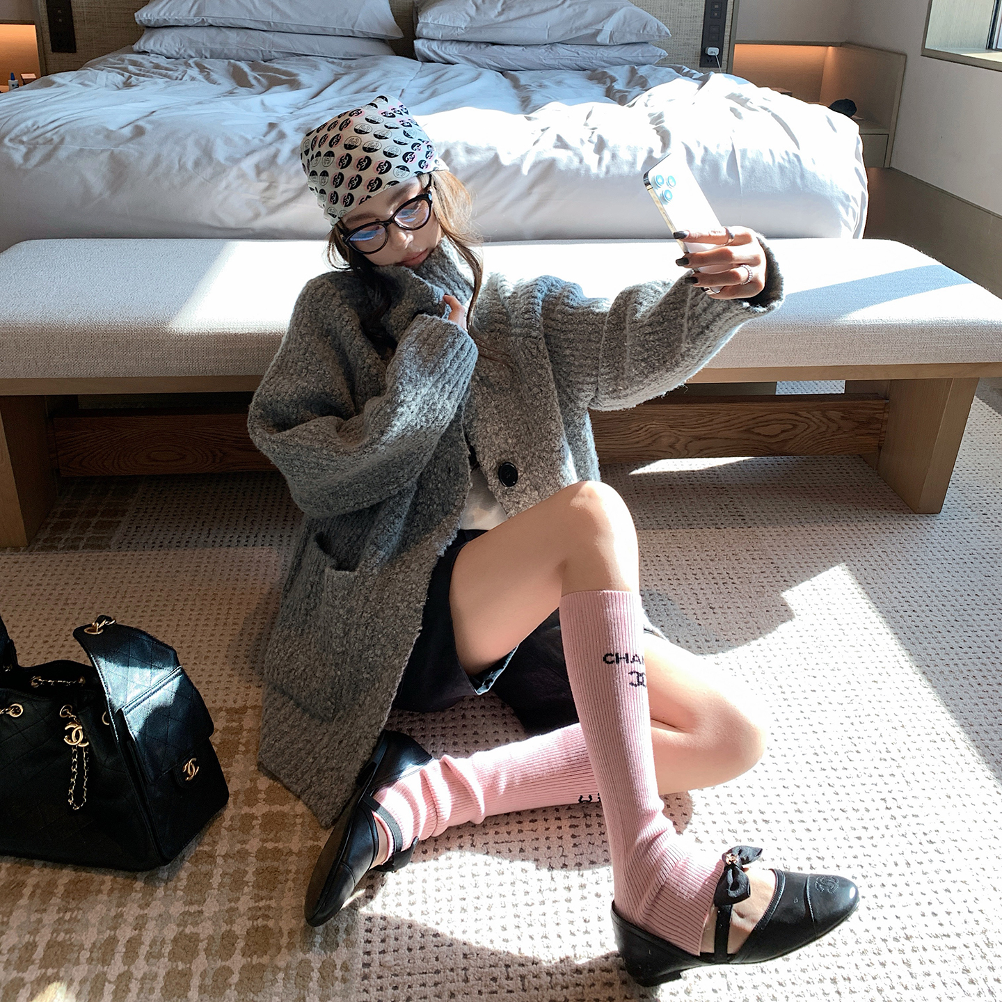 "时髦韩女大开衫"颗粒感羊毛圈圈纱 高克重经典中长款针织大开衫