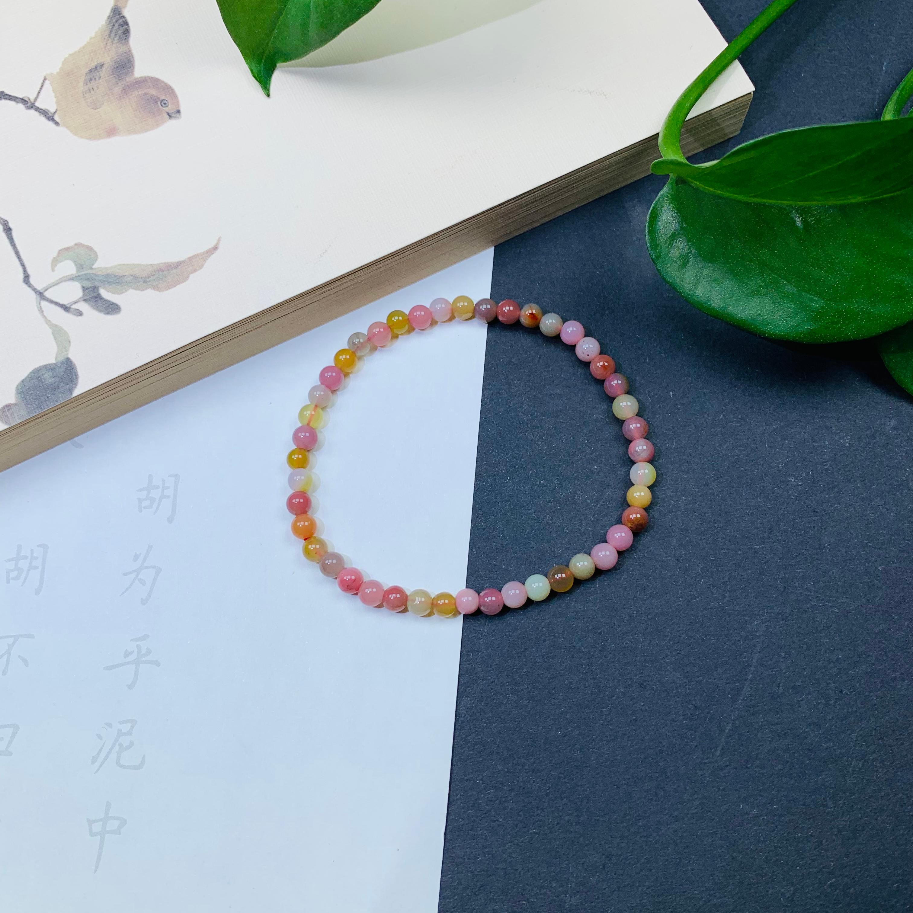 老矿七彩盐源玛瑙约4mm小光珠隔珠单圈叠戴手链