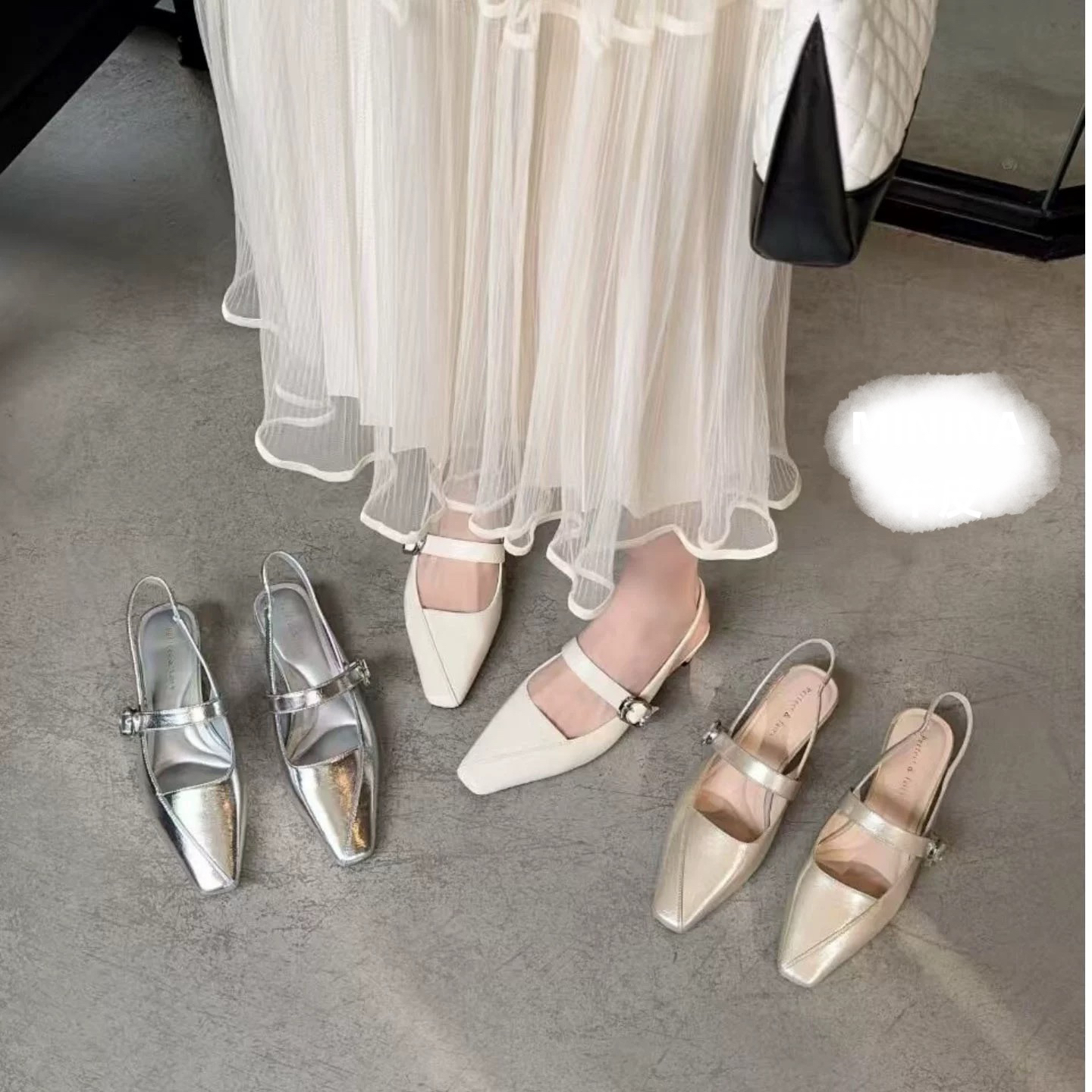 69-78新款时尚百搭一字带粗跟后空单鞋F