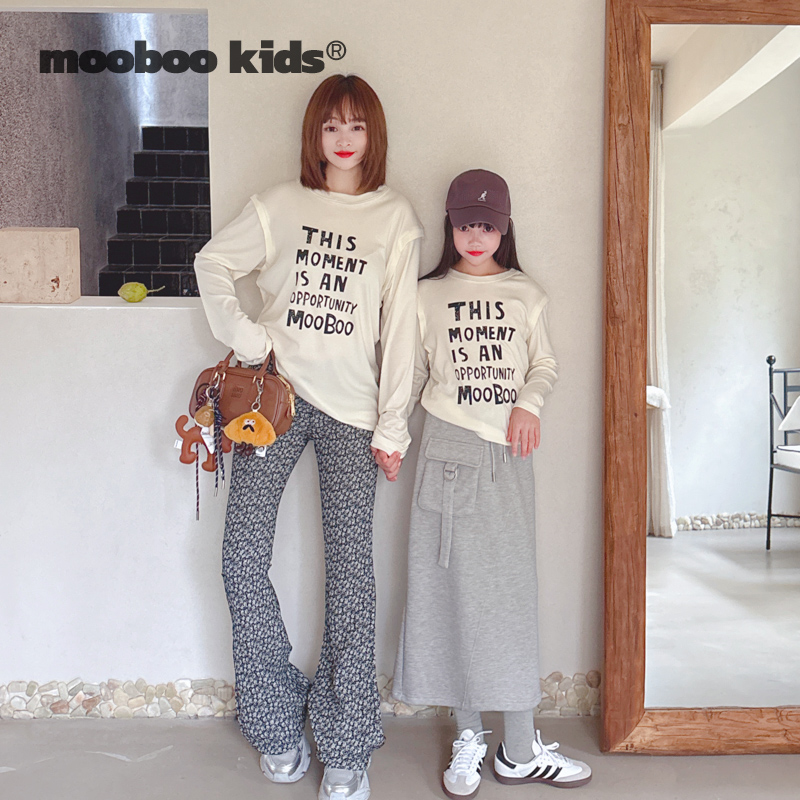 MoobooKids_醋酸羊毛秋冬假两件亲子字母印花T恤女童秋装百搭长袖