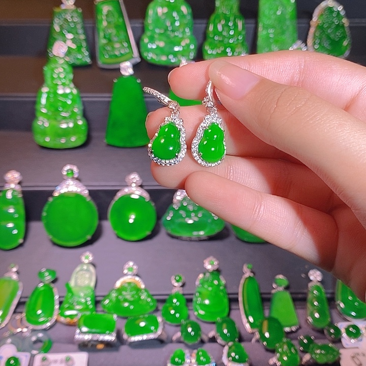 翡翠银S925镶嵌耳饰