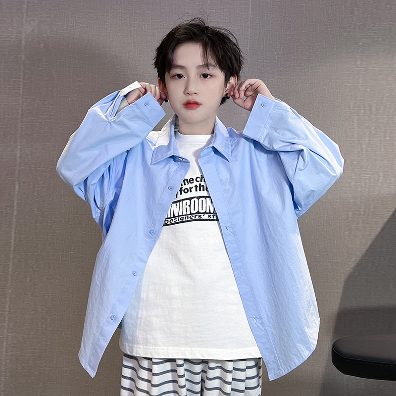 男童衬衫春秋款纯棉长袖薄款外套2025新款儿童装上衣韩版潮牌衬衣