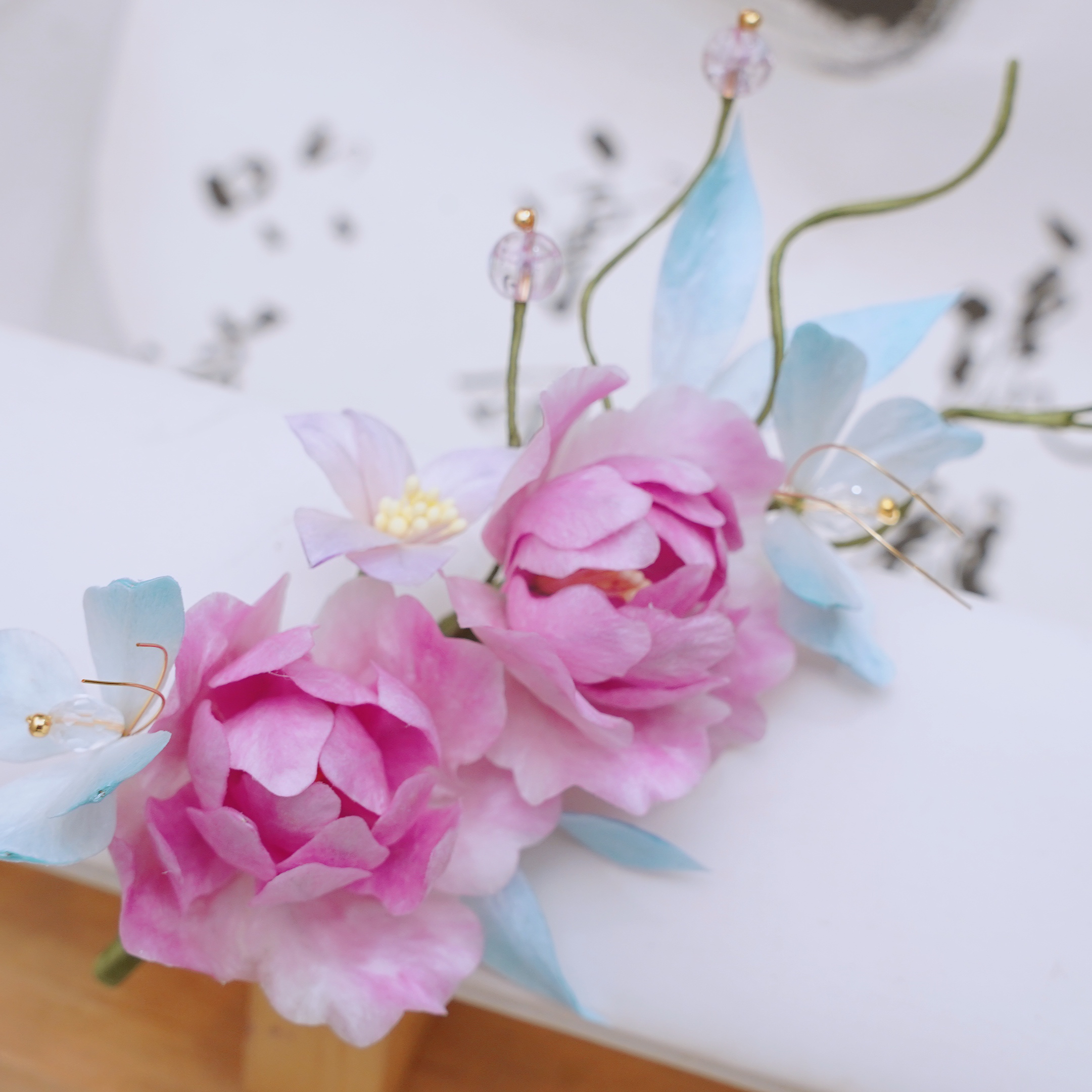 锦簪阁<朝瑰>紫色绒花烫平设计蚕丝绒花百搭发饰非遗工艺