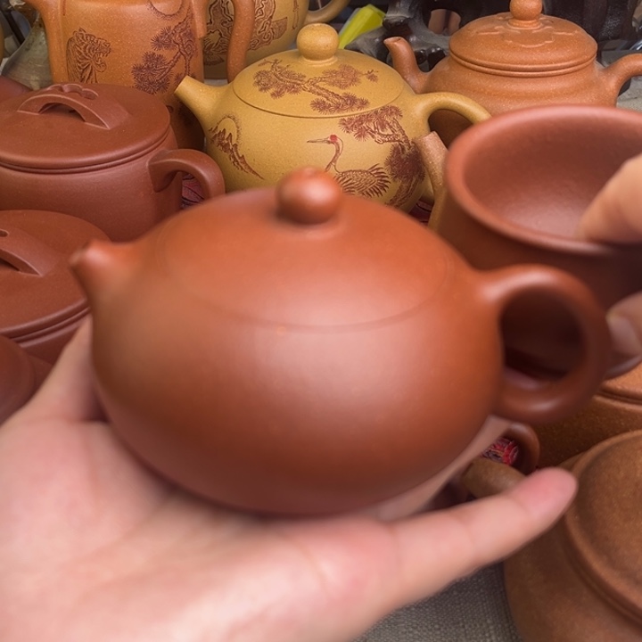 紫砂茶壶原矿红降坡扁西施精工半手170cc
