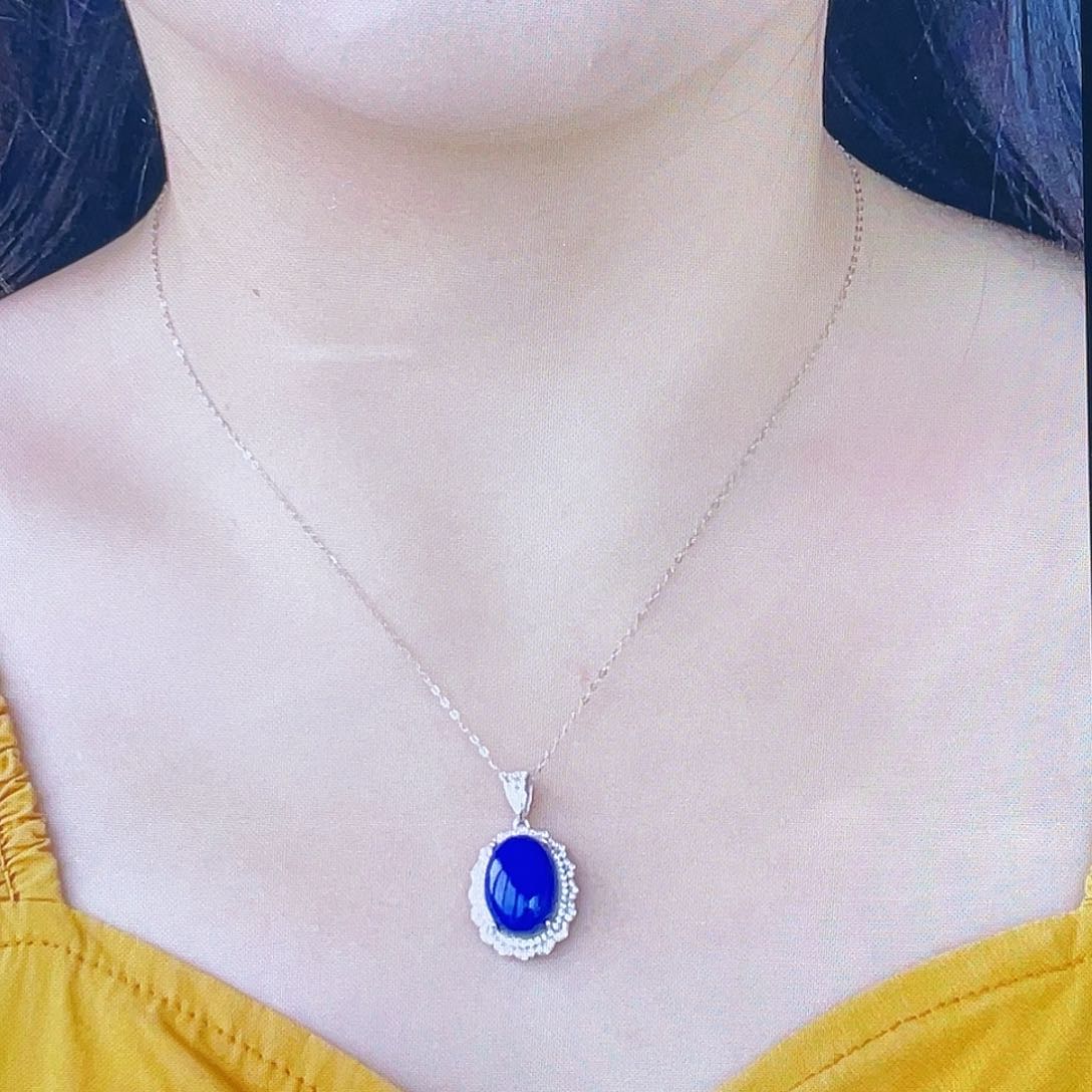 青金石吊坠，银S925镶嵌