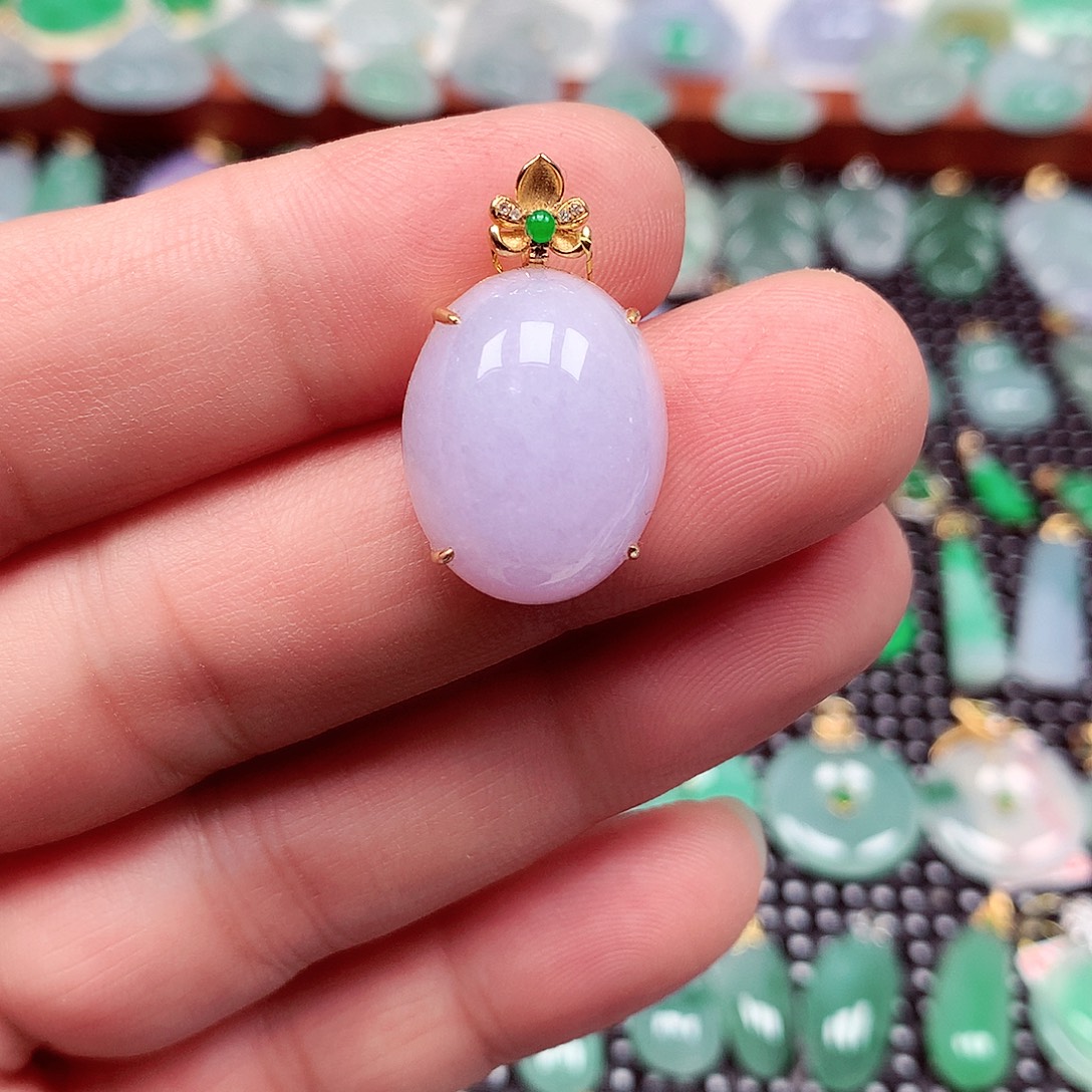 翡翠18K金镶嵌吊坠(不含链)