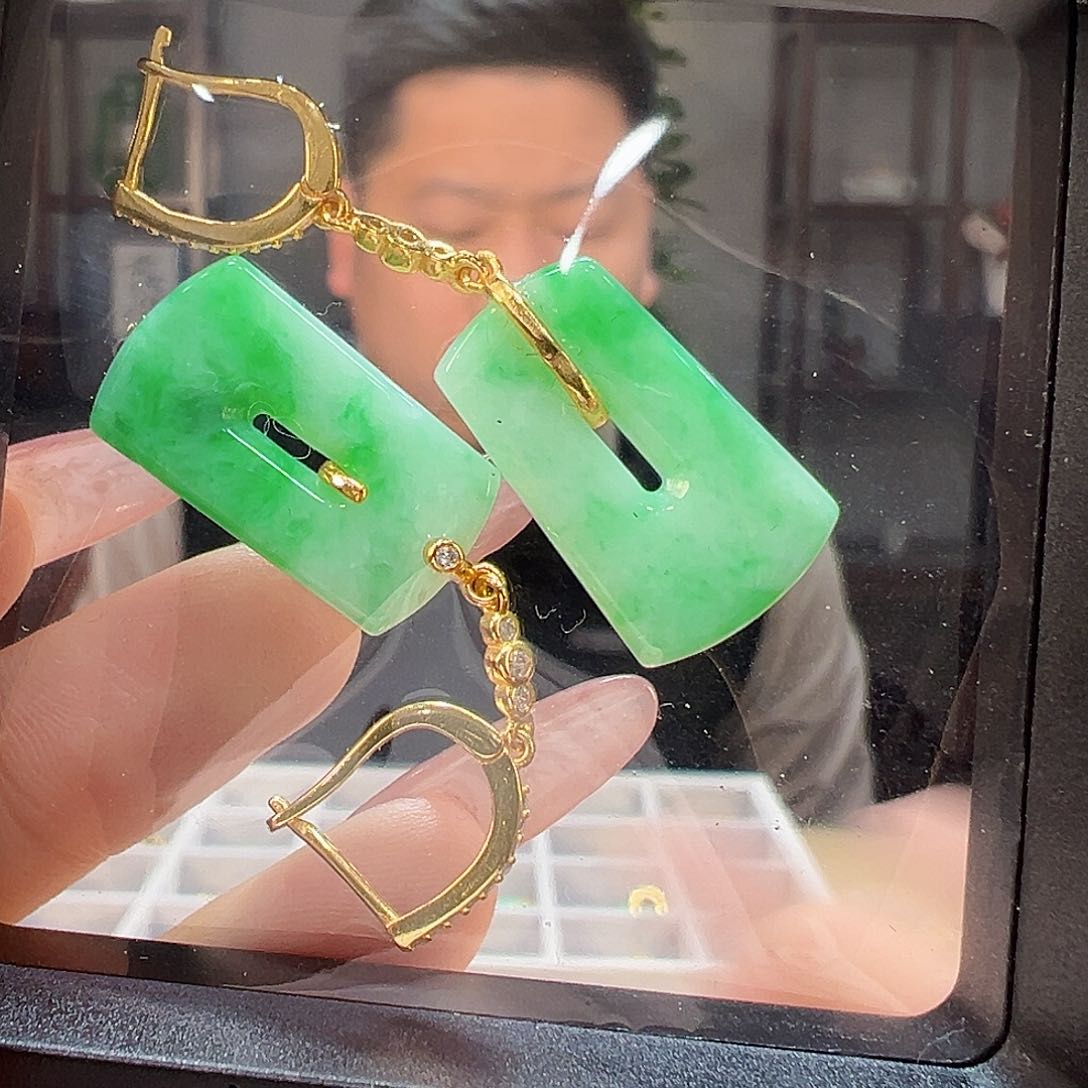 翡翠耳饰银S925镶嵌耳环1