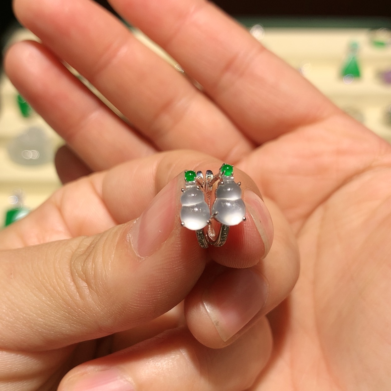 【闪购商品】翡翠耳饰18K金镶嵌缅甸A货