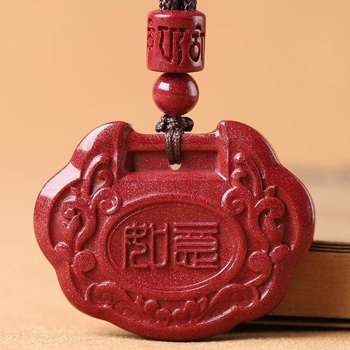 含辰砂工艺品紫晶砂红砂富贵平安锁儿童吊坠宝宝长命锁护身符福锁