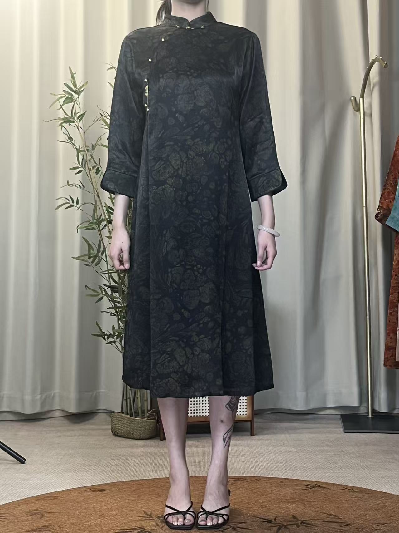 88171国风新中式复古提花长裙