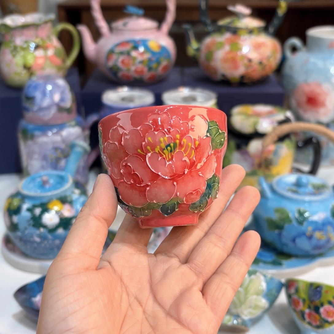 山***峰景德镇手绘高温釉下彩陶瓷茶具