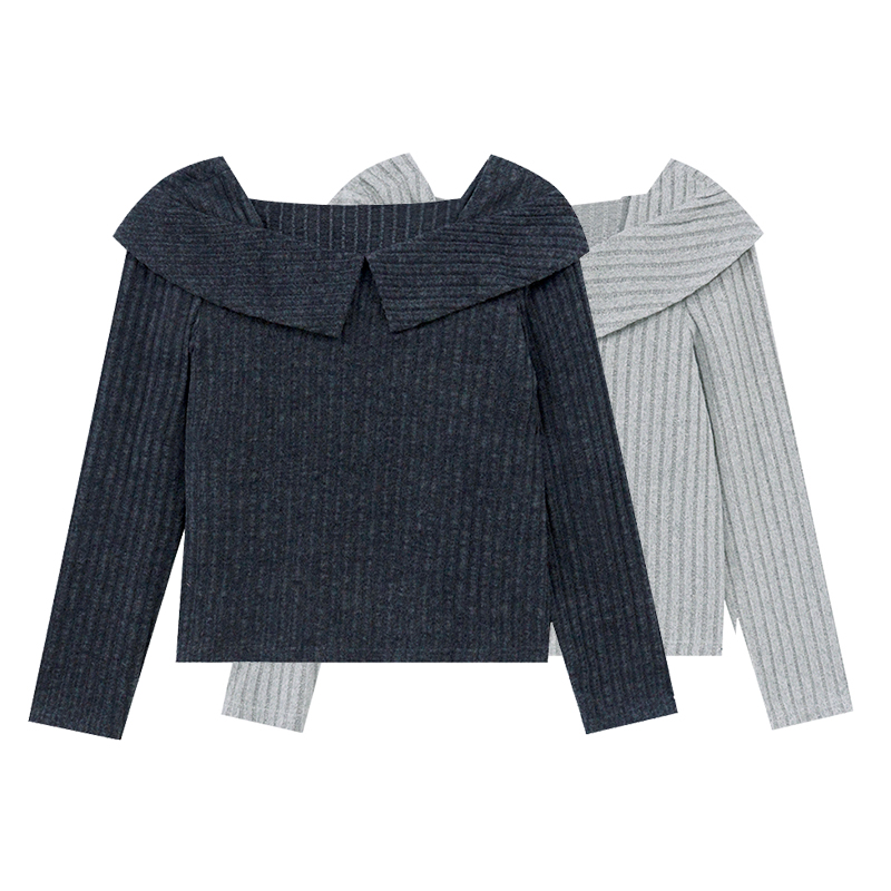 【邻家女孩】 法式复古针织衫方领造型显瘦上衣DM23262