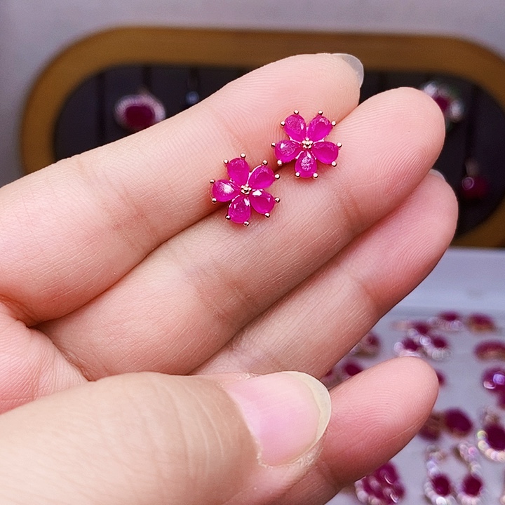 我***然耳饰红宝石银S925镶嵌