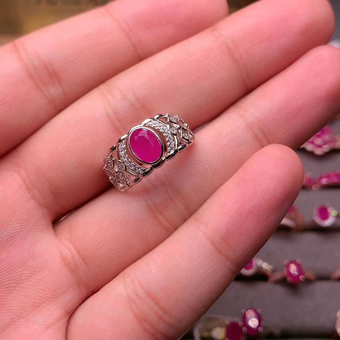红宝石戒指银S925镶嵌