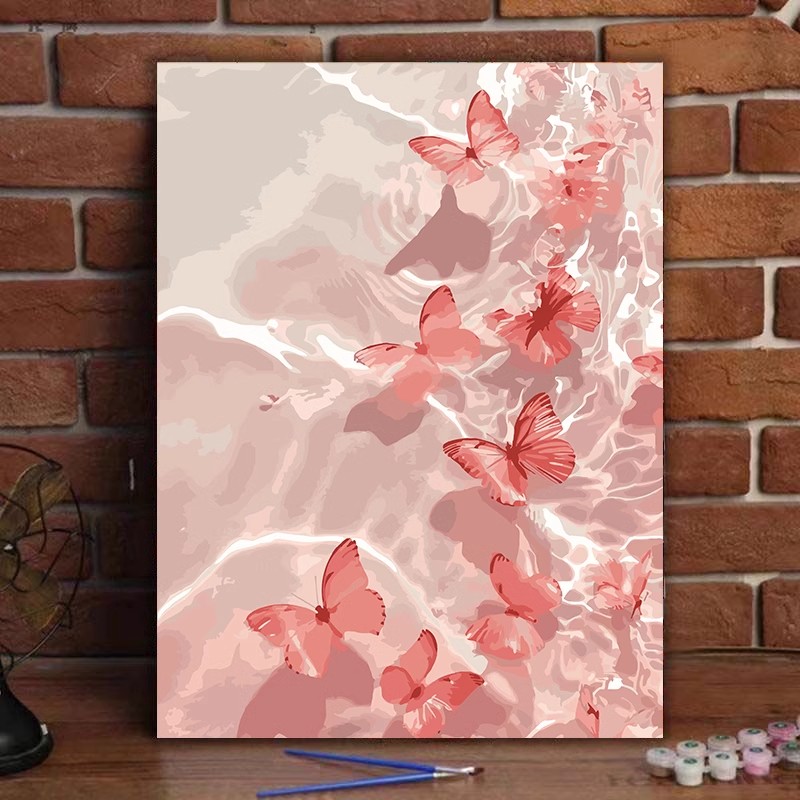 diy数字油画松弛感风景蝴蝶花卉挂画客厅手绘手工减压填色装饰画