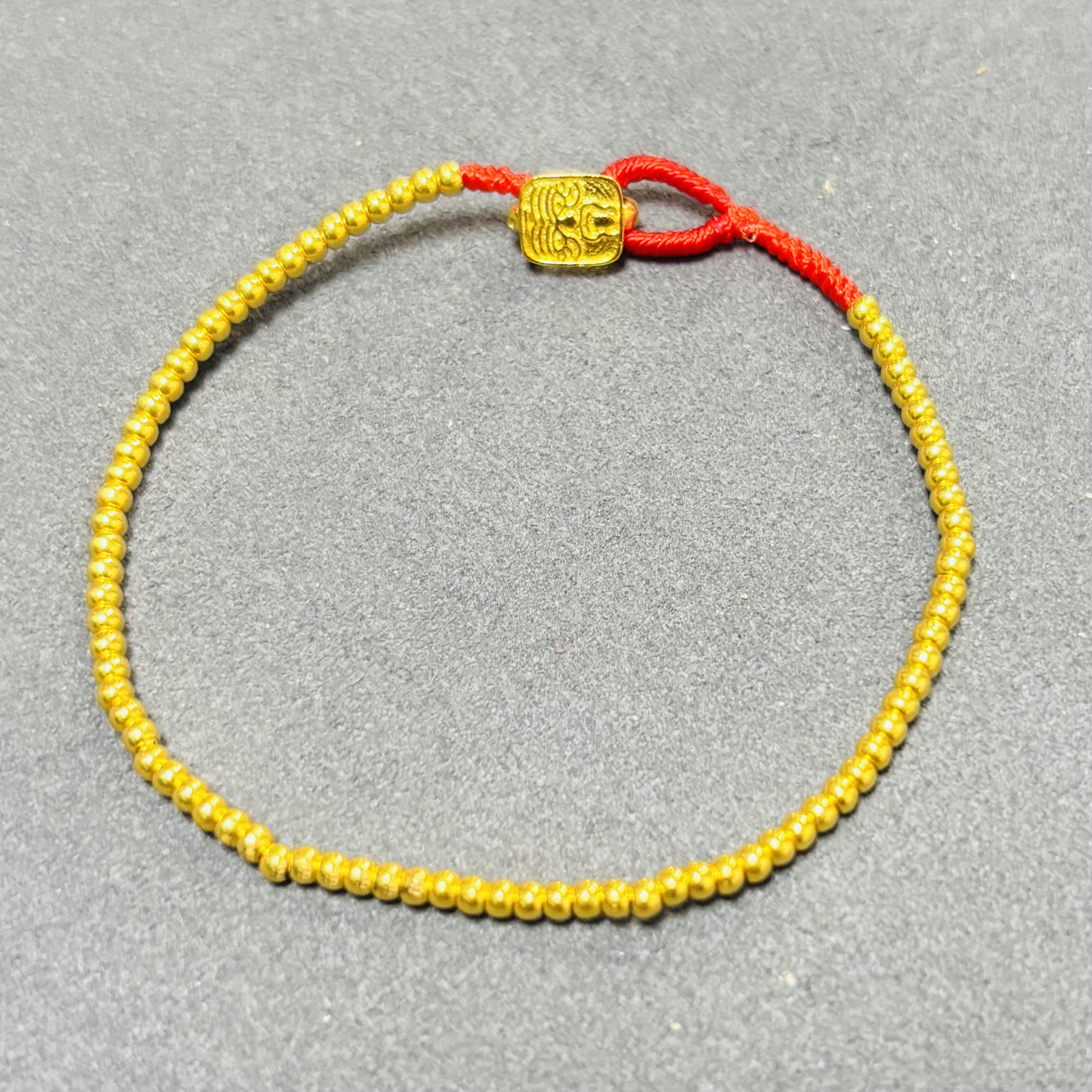 【十二特惠水贝黄金】足金999满圈金珠小红绳时尚百搭