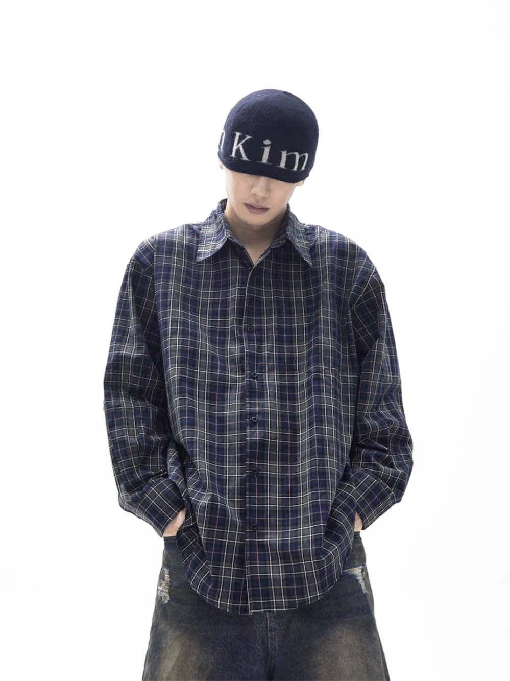 ASHDARK巴家25ss灰蓝绿格纹比伯同款慵懒宽松休闲vintage衬衫外套