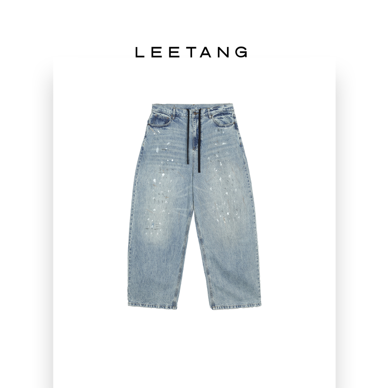 【LEETANG】休闲抽绳复古做旧涂抹百搭牛仔裤LT-GS50623