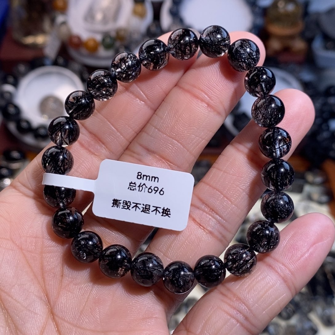 水晶手链未镶嵌黑发晶烟花蕾丝8mm全透体