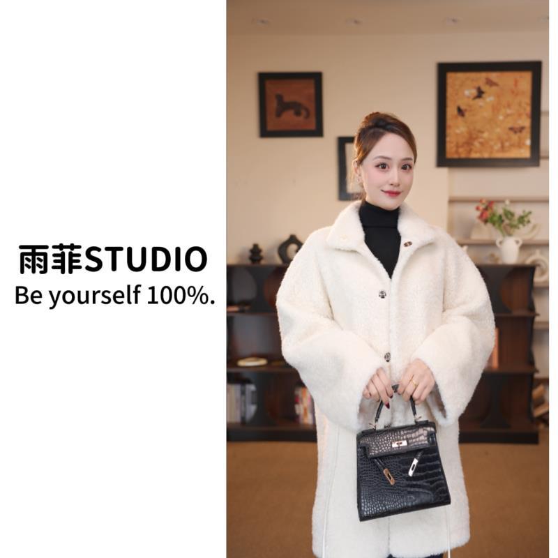 【雨菲】2025新款轻奢毛毛立领外套女高级感慵懒风中长款大衣