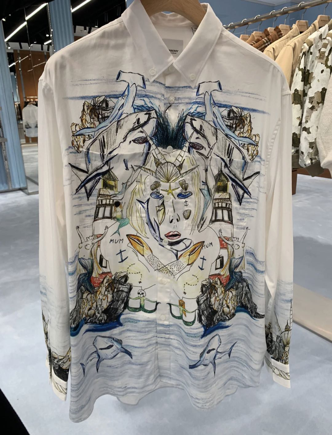 99新 BURBERRY/博柏利  ti061 涂鸦印花衬衫 xxl码 98新