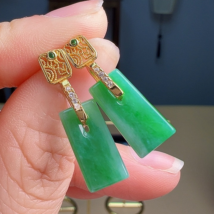 翡翠银S925镶嵌耳饰耳饰