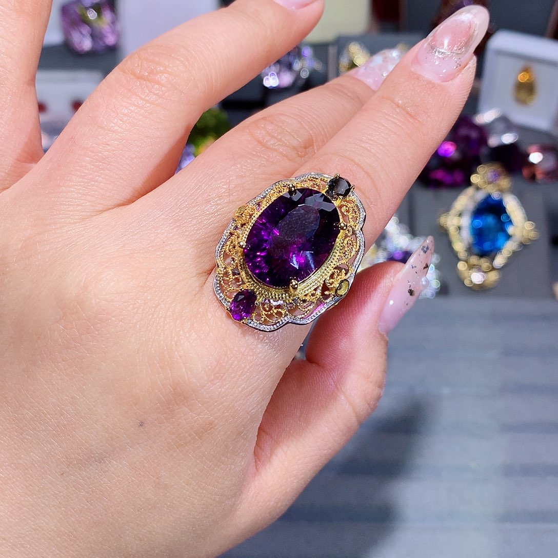 戒指银S925镶嵌紫晶戒指