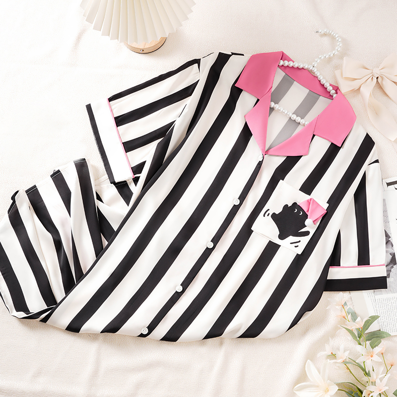 女大学生睡衣女睡裙爆款2025新款圣诞老人黑白条纹显高级感家居服