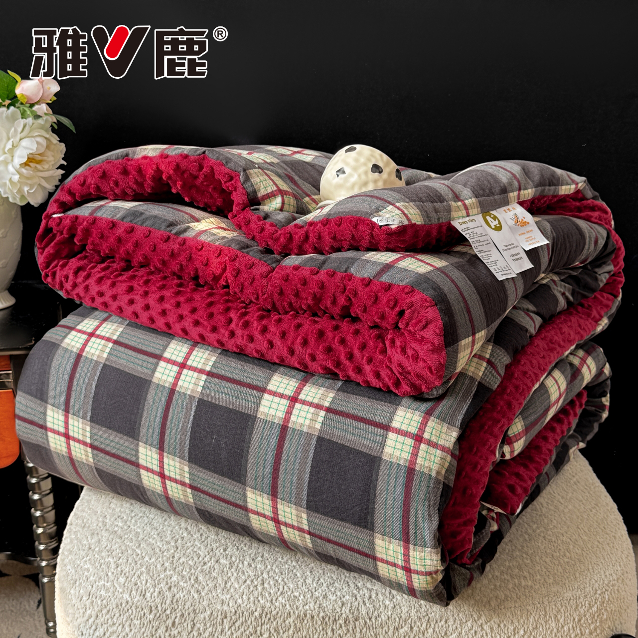 雅鹿【母婴级】新款秋冬安抚豆豆被加厚保暖绒被子单双人可机洗