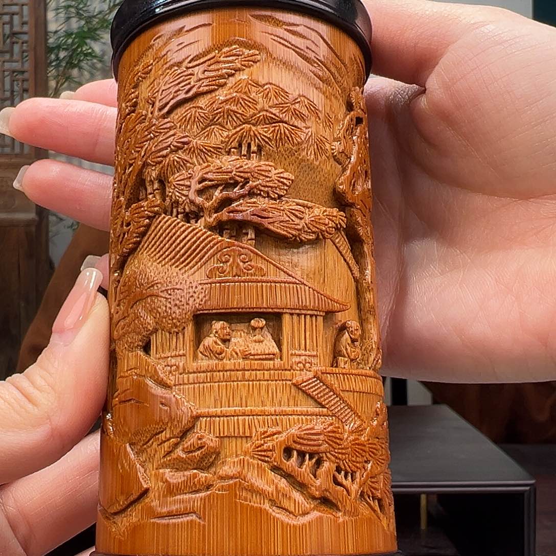 竹竹雕秋声赋茶叶罐