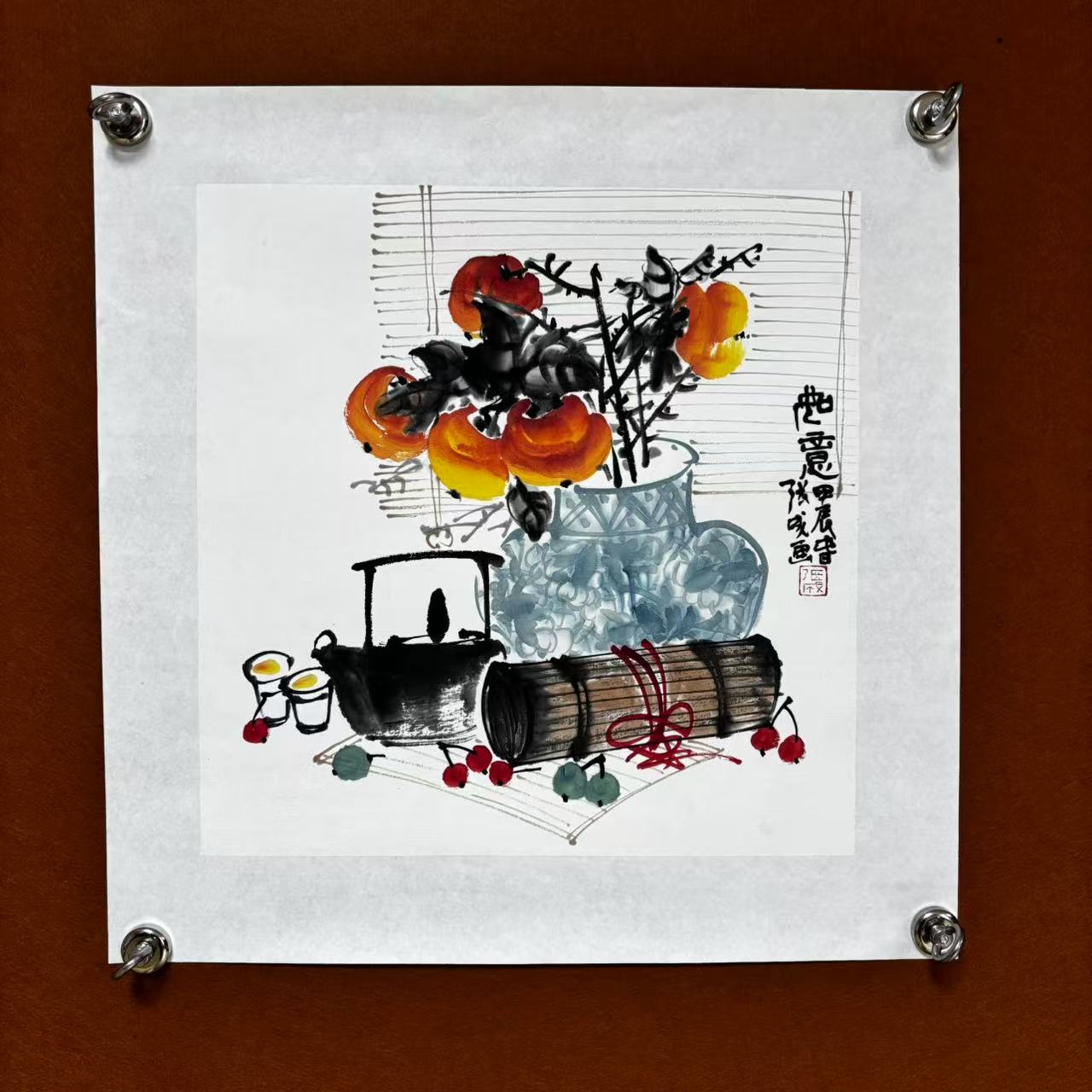 02张成   博古画   1平尺 已托底   宣纸本