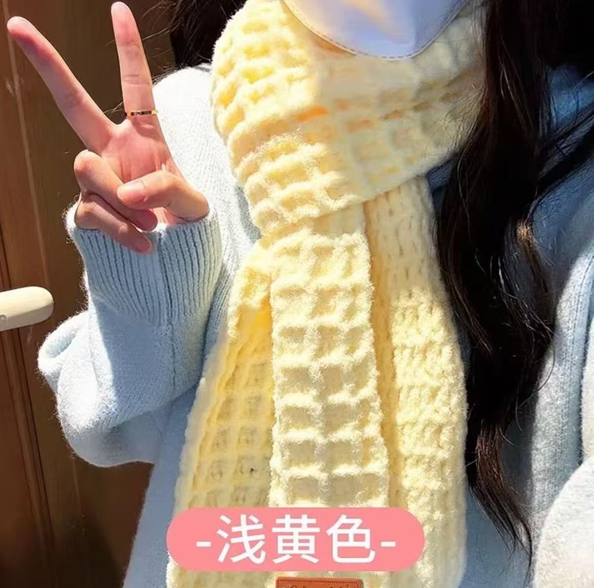 雪妃尔线材 奶呼呼的华夫格围巾手工diy材料包【宽17.5 长2米左右】