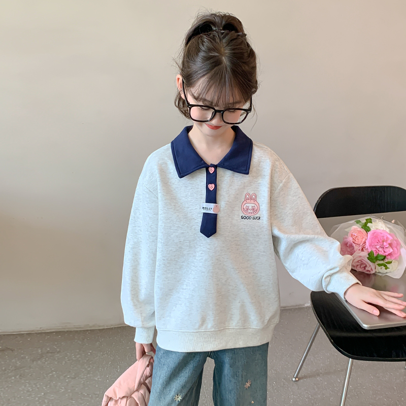 女童卫衣春秋款2025新款洋气儿童秋季卡通翻领上衣中大童女孩秋装